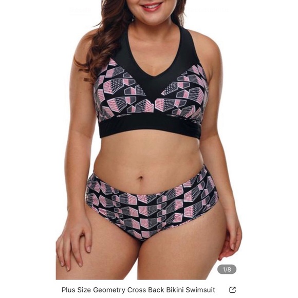 Plus Size Geometry Cross Back Bikini Swimsuit - Picture 1 of 10
